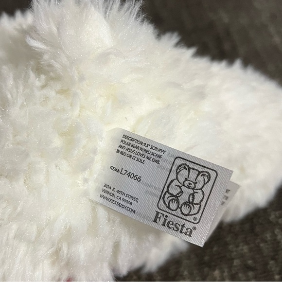Fiesta 9.5" Scruffy Polar Bear with Red Scarf and Jesus Loves Me Embroidered - Picture 5 of 8